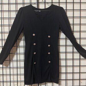 NEW NWOT Definia Brand long sleeve little Black cotton dress w/Gold buttons